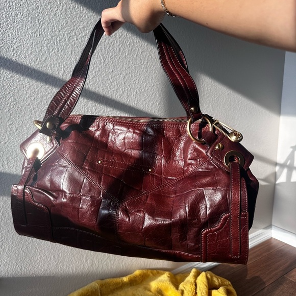 Big brown slouchy Elegant Leather Handbag y2k shoulder bag croc embossed purse - Picture 9 of 16